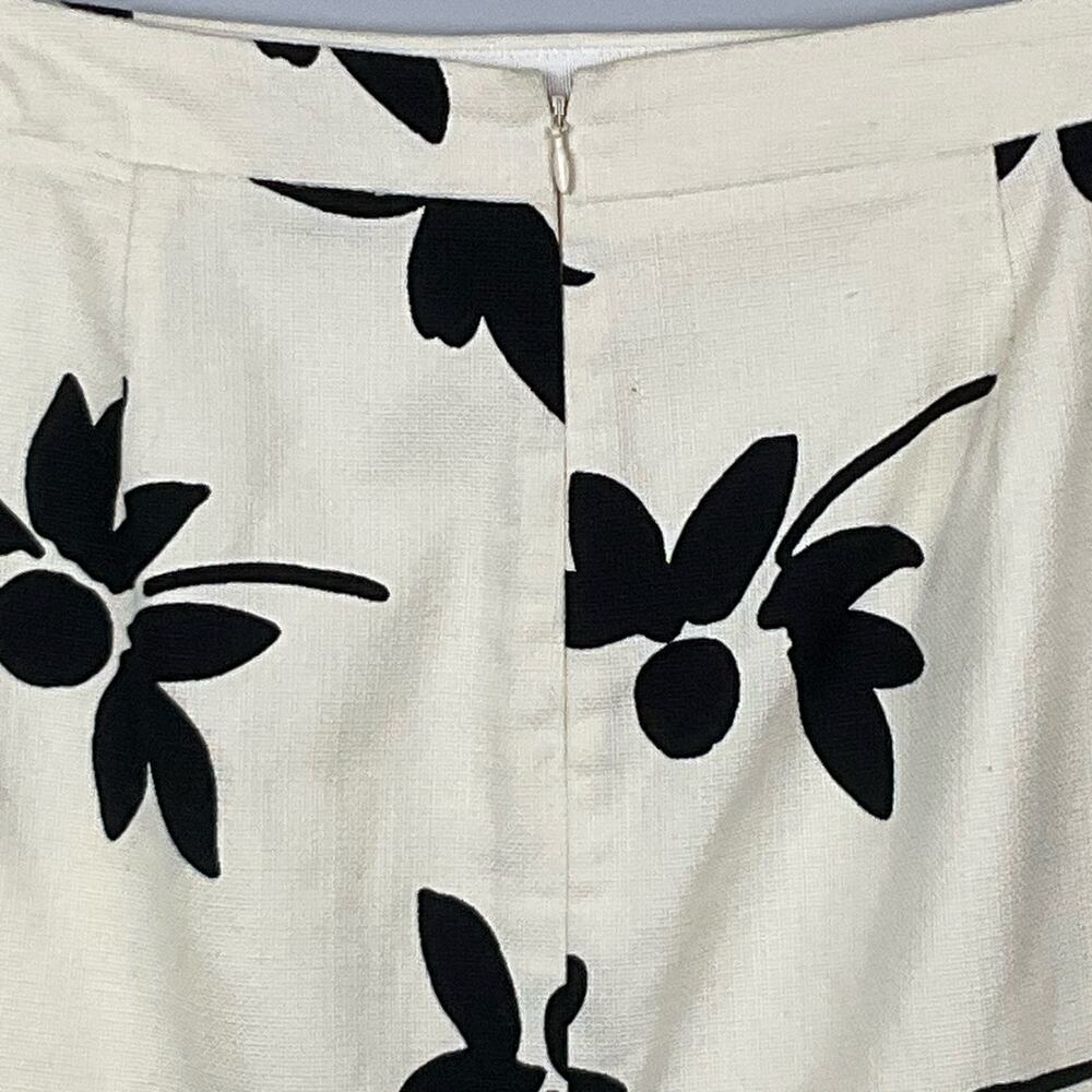 J CREW Pencil Skirt Floral Print sz 8 White Black Poppy Art Woven Preppy Modern - Picture 6 of 11